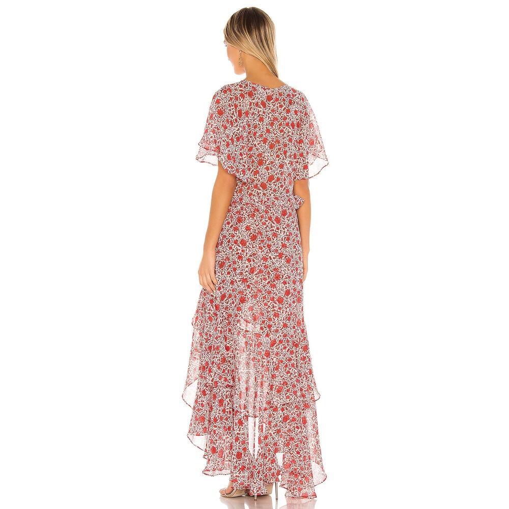 MISA Katarina Ruffle Floral Flutter Sleeve Asymmetric Maxi Dress Floral Size S - Picture 2 of 11
